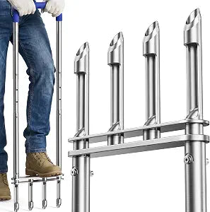 Knee-Friendly Manual Lawn Aerator, Adjustable 43.348.5", Silver, Dual Step