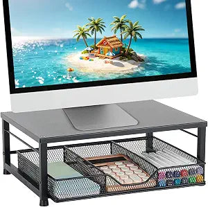Computer Monitor Stand for Desk, Small Laptop Stand Riser, Black