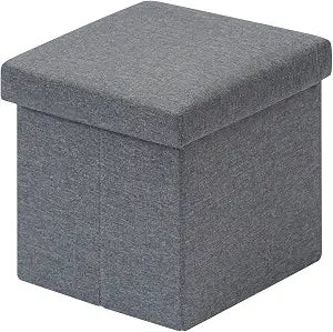 B FSOBEIIALEO Storage Ottoman Cube, 11.8" Linen Small Ottoman, Grey