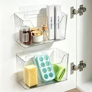 Pensino 2 Pack Adhesive Cabinet Door Organizer Storage Caddy, Clear Lid Organizer Inside Cabinet Wall Mounted Pantry Door Caddy for Food Container Lid Kitchen Under Sink Basket (Clear)