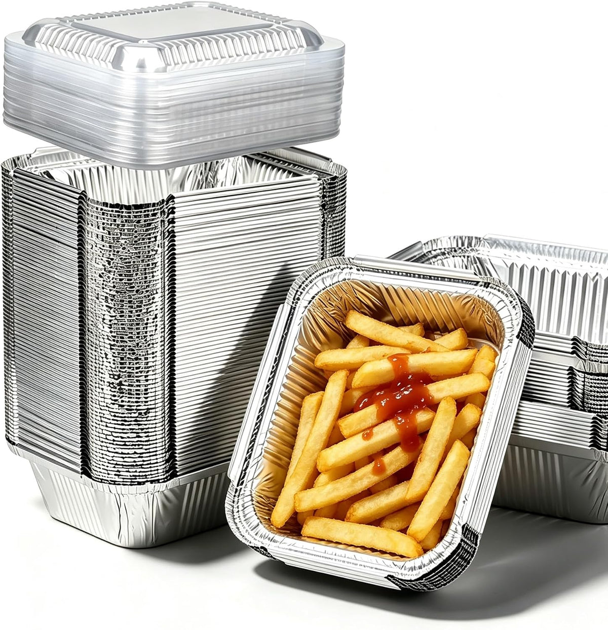 100 Pack Small Aluminum Pans with Dome Lids,1 Lb Disposable Mini Foil Pans
