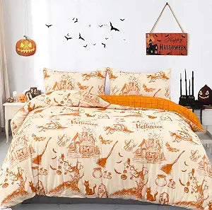 WONGS BEDDING Halloween Duvet Cover Set King,Orange