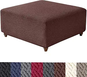 HFCNMY Ottoman Cover Square,Stretch Knitted Jacquard Square Ottoman Cover Thick Ottoman Slipcover Square Washable Storage Ottoman Cover Foot Stool Cover with Elastic Bottom Coffee X-Large