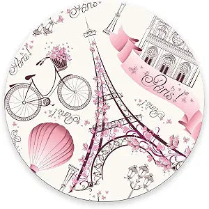 Mouse Pad, Love Pink Paris Vintage Floral Eiffel Mouse Pads with Design, Round Washable Cloth Personalized Mouse Mat, Gaming Office Home Non-Slip Rubber Base Computer Mousepad 7.97.90.12 inches