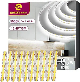 EMITEVER 24V COB LED Strip Lights 5000K,16.4ft 2400LEDs,UL Listed