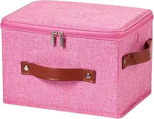 Storage Bin Box with Zippered Lid Decorative Collapsible Basket
