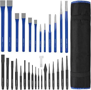 WORKPRO 30 PCS Heavy-Duty Punch and Chisel Set with Roll Pouch
