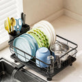 AIDERLY Auto Drain Metal Dish Drying Rack Dish Drainers, All Black