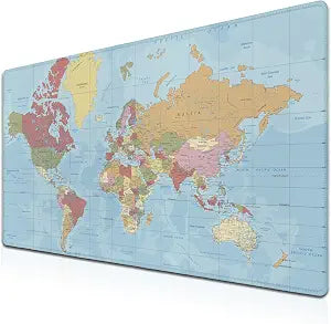 Desktop Mat World Map Full Desk Mouse Pad, Office Gaming Mousepad Large Mousepad, Computer Pad Non-Slip Rubber Base Waterproof with Stitched Edges, 35.4 X 15.7 in for Work/Game/Office/Home