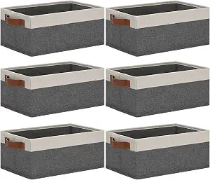 GhvyenntteS Small Fabric Storage Bins with Handles 6 Pack, 11.8" x 7.87" x 5.11" Storage Baskets for Shelves, Baskets for Organizing Clothes Underwear Socks Hats DVDs (Grey/White)