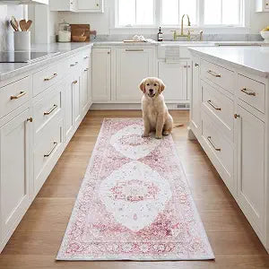 SAFAVIEH Washable Rug Tucson Collection - 2'6' x 10' Runner, Beige & Rust, Slip Resistant & Easy to Clean, Ideal for Living Room, Bedroom, Dining Space (TSN107B)