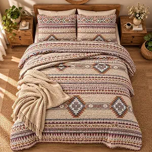 Rugs 4 Less Rustic Southwest Quilted Western Bedspread Bedding Set in Brown Beige Taupe Charcoal and Tribal Native American Patterns - Nevada (Twin)