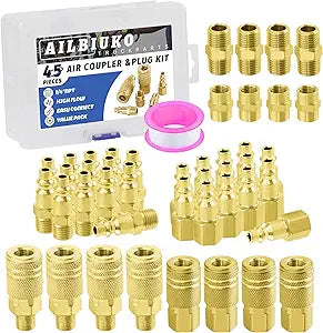 45Pcs 1/4" Air Hose Fittings Coupler & Plug Air Compressor Kit