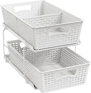 Simple Houseware 2 Tier Pull-Out Sliding Drawer Under Sink Storage, White