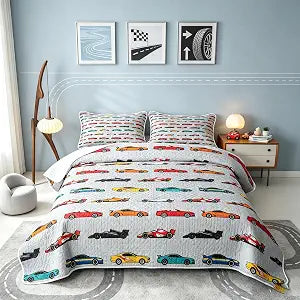 Feelyou Racing Vehicle Quilt Set Race Car 2 Pieces Bedspread Twin Size