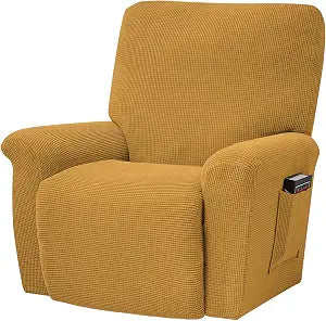 Qubjus Recliner Chair Covers Stretch Sofa Slipcover 4 Pieces Sofa Cover Furniture Protector Soft Classic Elastic Couch Covers with Pocket, Gold