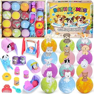 Bath Bombs for Kids with Surprise Toys Inside, 12 Pack Bath Bombs with Puppy Dolls & Dog Pretend Playset Bath Toys, Halloween Parties & Trick-or-Treat Fun Gifts for Girls Boys, Bubble Fizzies Bath Set
