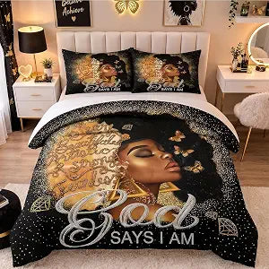 African American Black Girl Comforter Set Twin Size Diamond Butterfly Print Bedding Set for All Seasons Kids Teens Quilt Set African Girl Bedroom Decor Soft Bed Set with 1 Comforter+1 Pillowcase