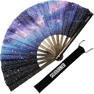 SoJourner Bags Galaxy Rave Fan - Large Folding Clack Fan for Men and Women - Rave Accessories for EDM, Line Dancing, Cosplay, Concerts and More