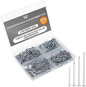 Mr. Pen- Nail Assortment Kit, 600 pcs, 4 Sizes, Silver Picture Hangers