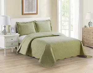 Home Collection 3pc Full/Queen Over Size Luxury Embossed Bedspread Set Light Weight Solid Sage Green New