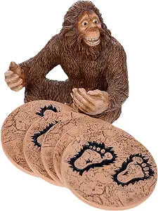 Pine Ridge Rustic Chic Drink Coaster Set with Holder for the Man Cave Old West Decor Rustic Hunter Cabin Theme Cabin Dining Furniture Gun Gifts for Men (Bigfoot Sasquatch Brown)