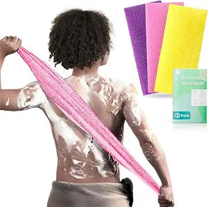 3 Pieces Exfoliating Washcloth Shower Towel African Net Sponge Japanese Wash Cloth Face Exfoliating Sponge Loofah Exfoliating Body Scrubber for Body Exfoliation