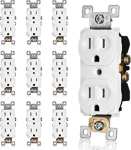 Faith [10-Pack] Duplex Receptacle Outlet, Tamper-Resistant 3-Prong Outlet Receptacle, 3-Wire, Self-Grounding, 2-Pole,15A 125V, UL Listed, White