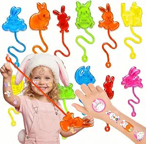 48PCS Bunny Party Favors for Kids - 24 Temporary Tattoos & 24 Stick Hands
