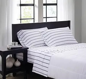 TRULY SOFT Everyday Twin XL Microfiber Sheet + Pillowcase Set - Ticking Stripe Collection - White/Navy