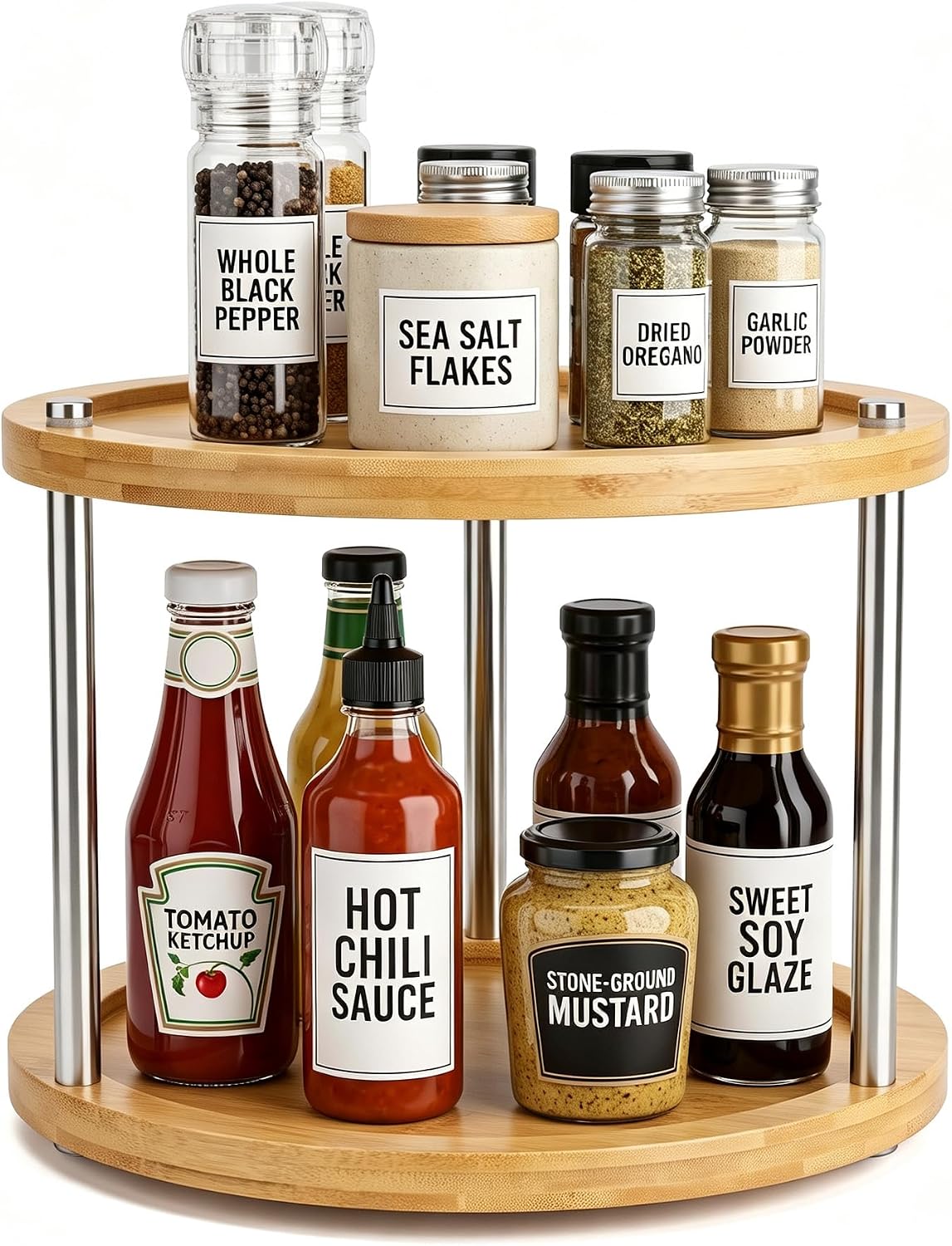 10 inch 2 Tier Lazy Susan, Rotating Spice Rack Organizer for Cabinet