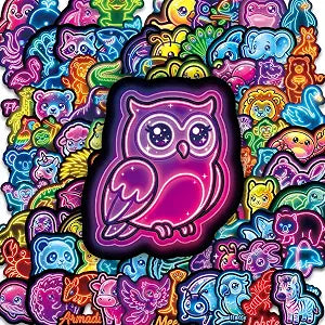 100 PCS Water Bottle Stickers for Kids,Waterproof Vinyl Neon Animal Stickers for Kids,Skateboard,Laptop Stickers for Girls Boys Classroom Prizes (neon)