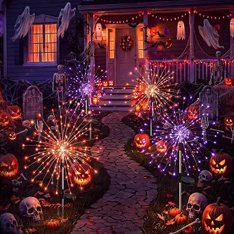 Solar Firework Lights Outdoor 4 Pack, 120LED Solar Starburst Garden Lights with 8 Modes, Waterproof Decorative Sparkler Lights for Backyard, Garden, Patio & Halloween Decor