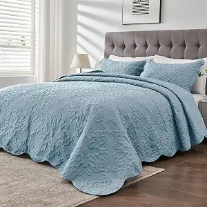 Kingnex 106x96 King Size Lightweight Bedspread Coverlet Set Blue