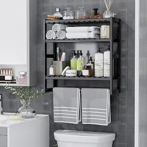 GcdPai Towel Racks Wall Mounted Bamboo Bathroom Storage Shelves Organizer Toilet Paper Adjustable Shelf Over The Toilet Storage Holder for Kitchen, Office, Entryway, Bedroom