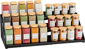 BOIVSHI 3 Tier Spice Rack for Cabinet, Adjustable Shelf, Black