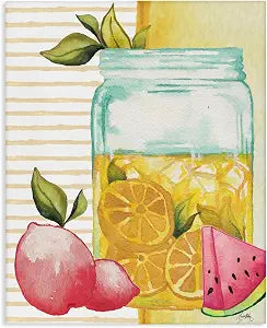 Stupell Industries Iced Lemonade Pitcher Abstract Pink Lemon Fruit, Design by Elizabeth Medley Canvas Wall Art, 16 x 20, Yellow