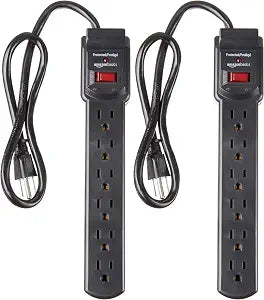 Amazon Basics 6-Outlet Surge Protector Power Strip with 200J Protection, Circuit Breaker, 2ft Extension Cord, Black, 2-Pack