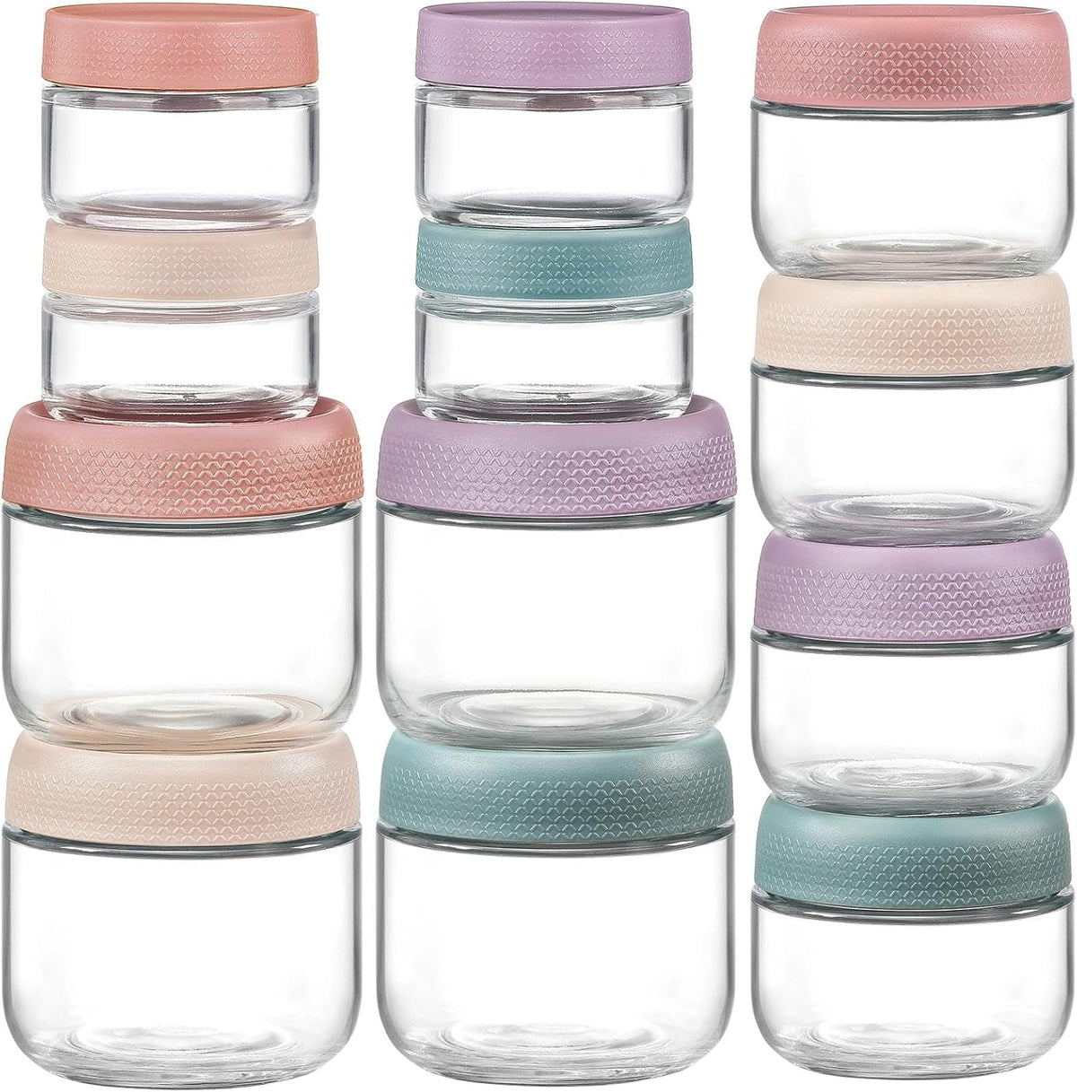 NETANY 12 Pack Overnight Oats Containers with Lids, 8oz & 4oz & 2oz Mason Glass Jars