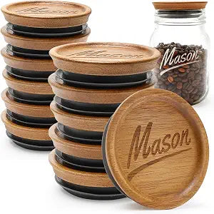 12 Pack Acacia Wood Mason Jar Lids Wide Lid & Regular Mouth Lids Ball Tops
