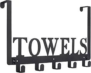 Kuhome Over The Door Hooks, Towel Holder for Bathroom, Door Mount Towel Rack Towel Hooks for Bedroom Beach Towels Bathrobe Wall Mount Hang on The Door Cabinet Cupboard Metal Sandblasted (Black)