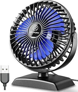 JZCreater USB Desk Fan, 360 Rotation Personal Cooling Fan with 3 Speeds, Quiet, Small, USB Powered for Home, Office, Bedroom, Car, Travel, Black