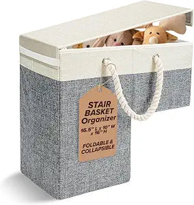1 PACK Stair Basket Storage Organizer with Lid for Carpeted & Wooden Stairs