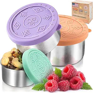 Microwavable Stainless Steel Snack Containers, 3 Pack, Bright, Leakproof