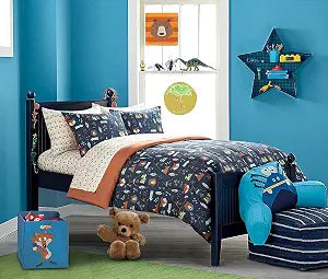 Heritage Kids Toddler Woodland Safari 4 Piece Bed in a Bag Set,58"x42", Multicolor