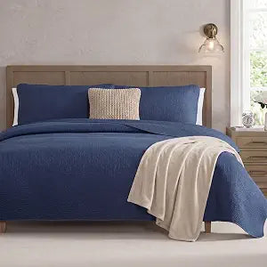 Lorenzo Navy Blue Quilt Set, Full/Queen Bedspread with Lightweight Coverlet