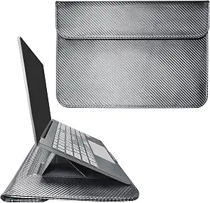 Faraday Bag for Laptops & Tablets, 14 Inch Laptop Sleeve Case with Laptop Stand, 2 Stand Modes, Slim Waterproof PU Leather Sleeve Cover Anti-Tracking Signal Blocking Pouch, Grey