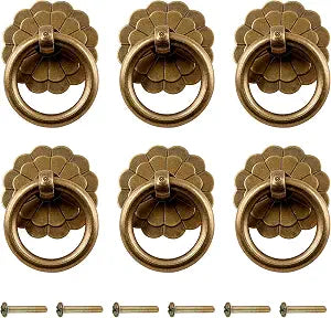 Zorfeter 6Pcs Antique Brass Ring Pulls Vintage Cabinet Small Ring