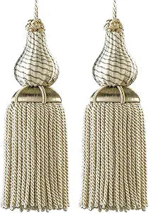 Luxury Tassels for Curtains and Furniture Knobs, 2 Pack - 8.4" Elegant Rayon Decorative Tassel, Silky Tassel Pendant for Cabinet Handles, Home Decor Accents (Khaki)