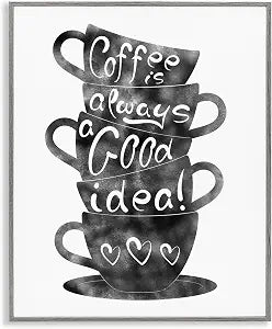 Coffee Mugs Stacked Phrase Kitchen, 16 x 20 Inch Framed Gicle Print